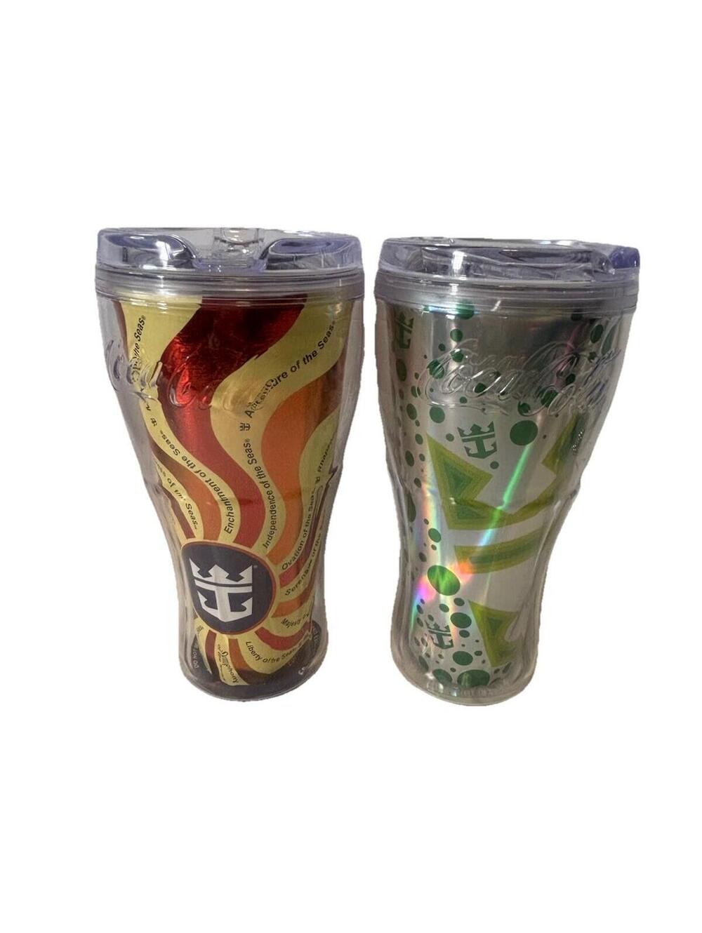 Two Royal Caribbean Cruise Cup 2017 Coca Cola Drink Cups Tumblers W/Lids